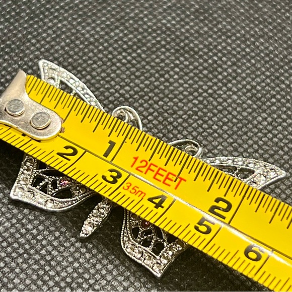 Vintage LIA Marcasite & Garnet Faux Rhinestone Butterfly Brooch Pin - Picture 4 of 5